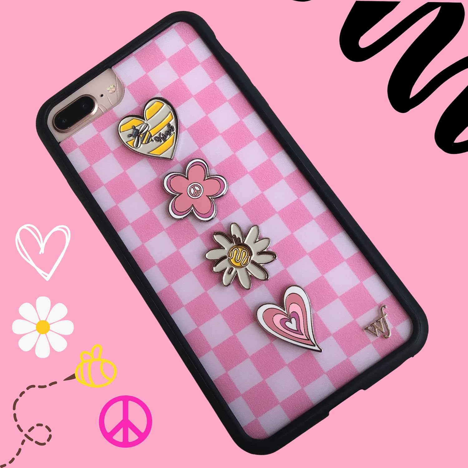 Pegatinas de metal para fundas de teléfonos celulares. Corazón amarillo y flor blanca. Juego de 2 hojas reutilizables y extraíbles sin residuos. Bee