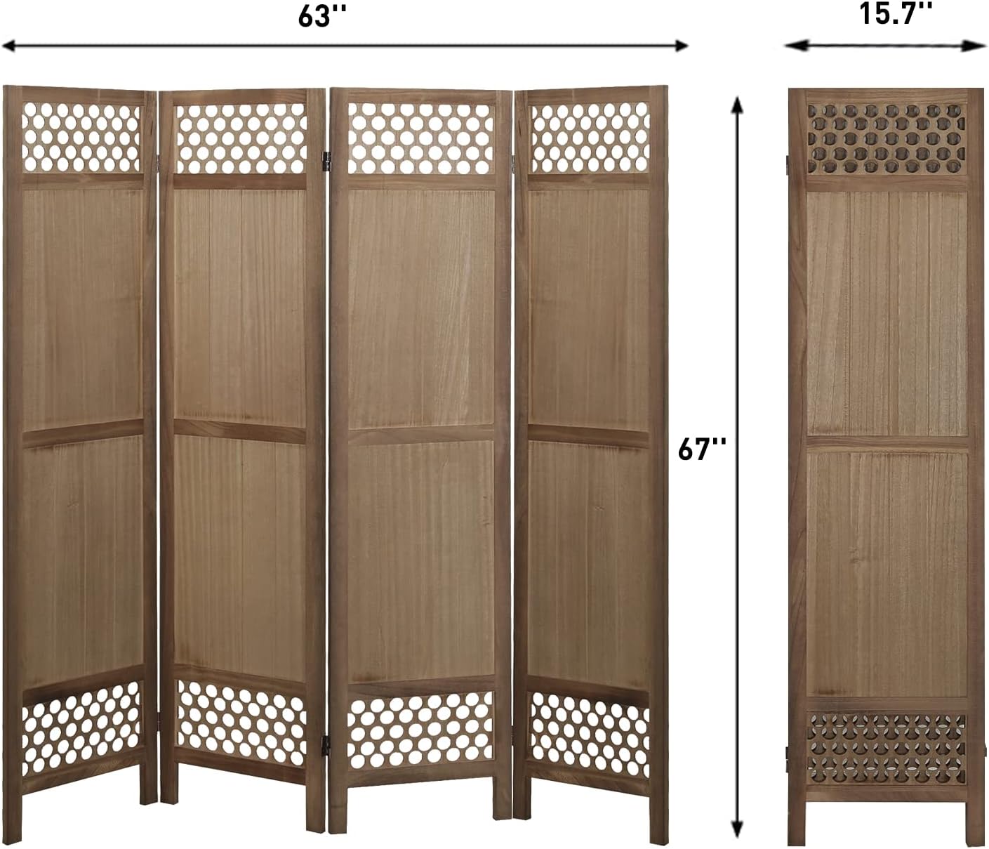 ECOMEX Divisor de habitación de 4 paneles, pantalla divisora de habitación con corte de madera, separadores de habitación de 5.6 pies y pantallas de