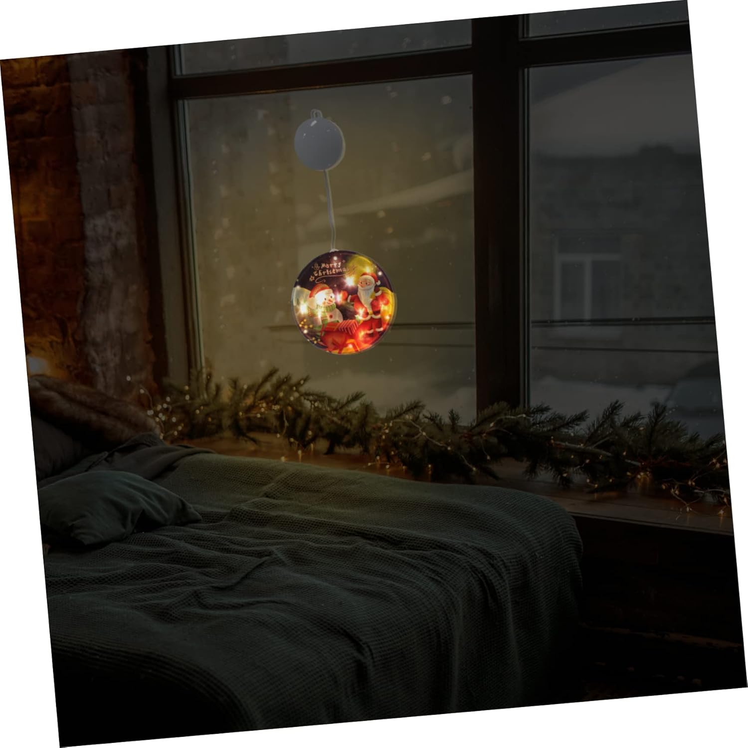 NOLITOY 3 piezas de luces de Navidad Decoración de escaparate de Navidad Muñeco de nieve Luces de cortina Decoración de Papá Noel Luces de ventana