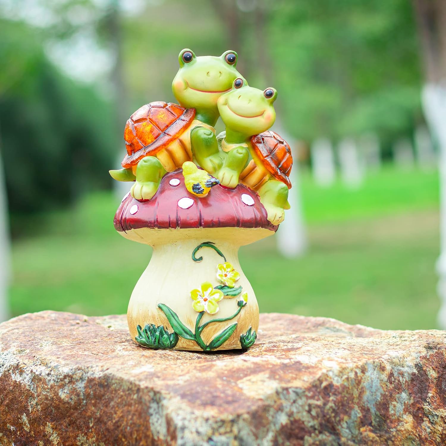 Ovewios Estatuas de jardín, tortugas para decoración al aire libre, figuras de tortugas de resina, esculturas con luz solar, encantadora tortuga con