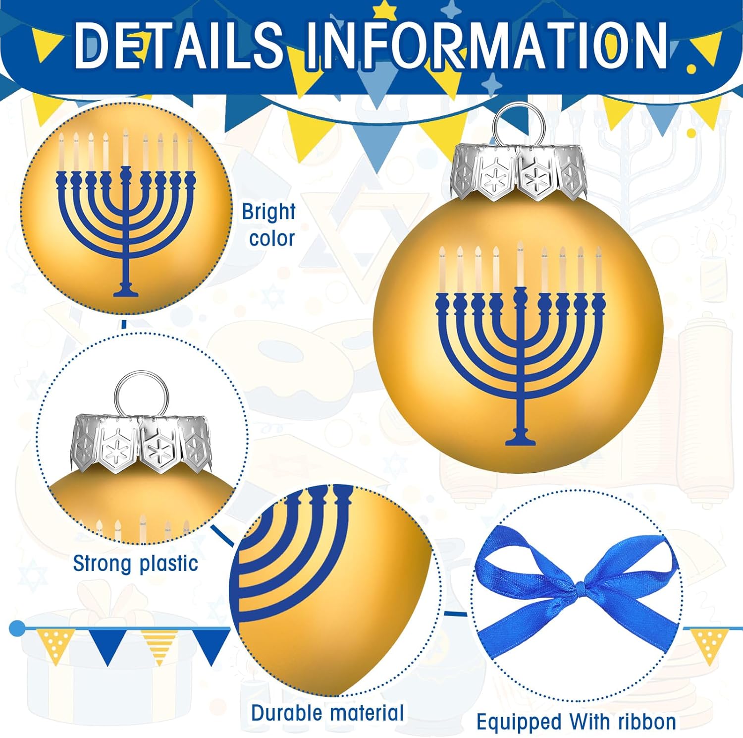 Tioncy 16 adornos de bola de Hanukkah, decoraciones judías de Janucá, juego de adornos de estrella de David, adornos decorativos de Janucá, bolas
