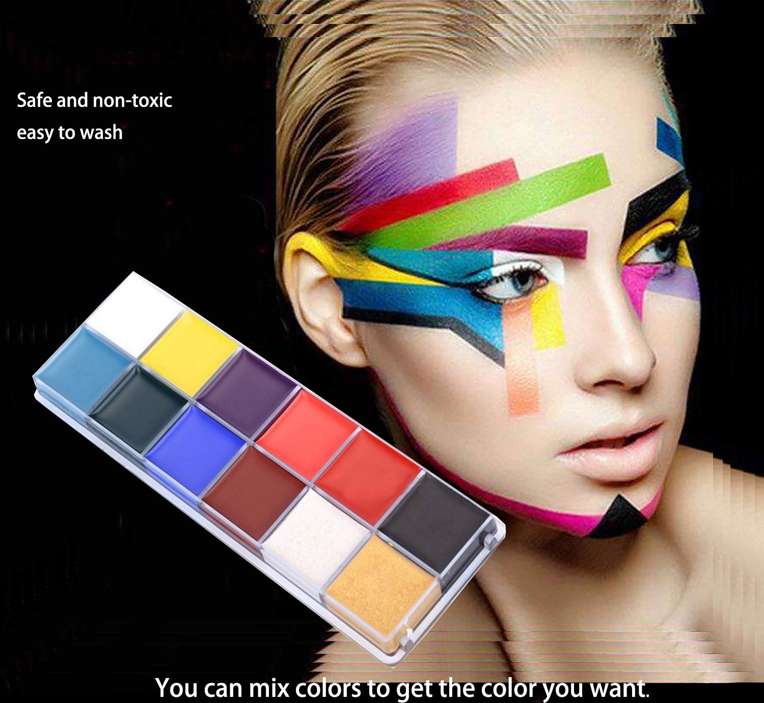 Belleza profesional 12 colores cara cuerpo pintura, kit de paleta de pintura facial, fiesta para celebrar Halloween SFX efectos especiales disfraz