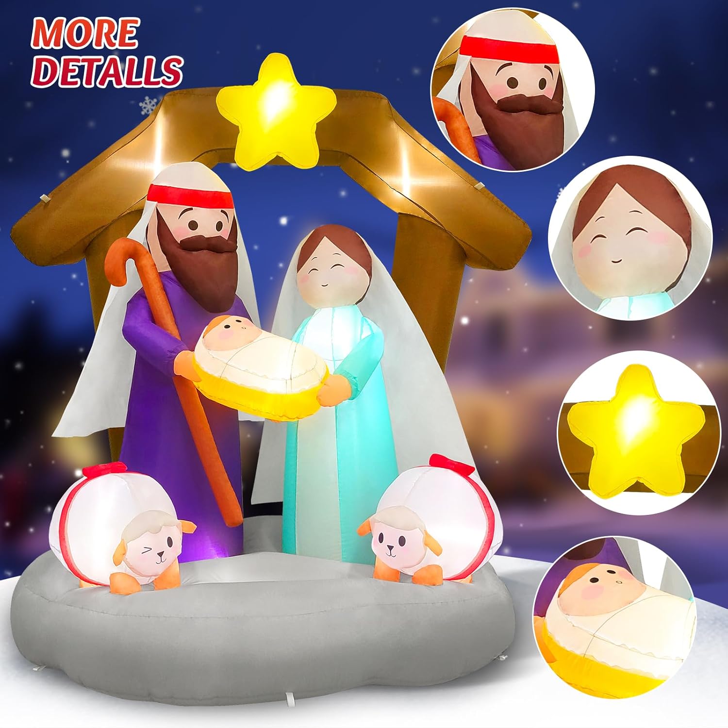 Decoraciones inflables de Navidad de 6 pies para decoración al aire libre, luces LED integradas, escena del nacimiento de Jesús, decoración de patio