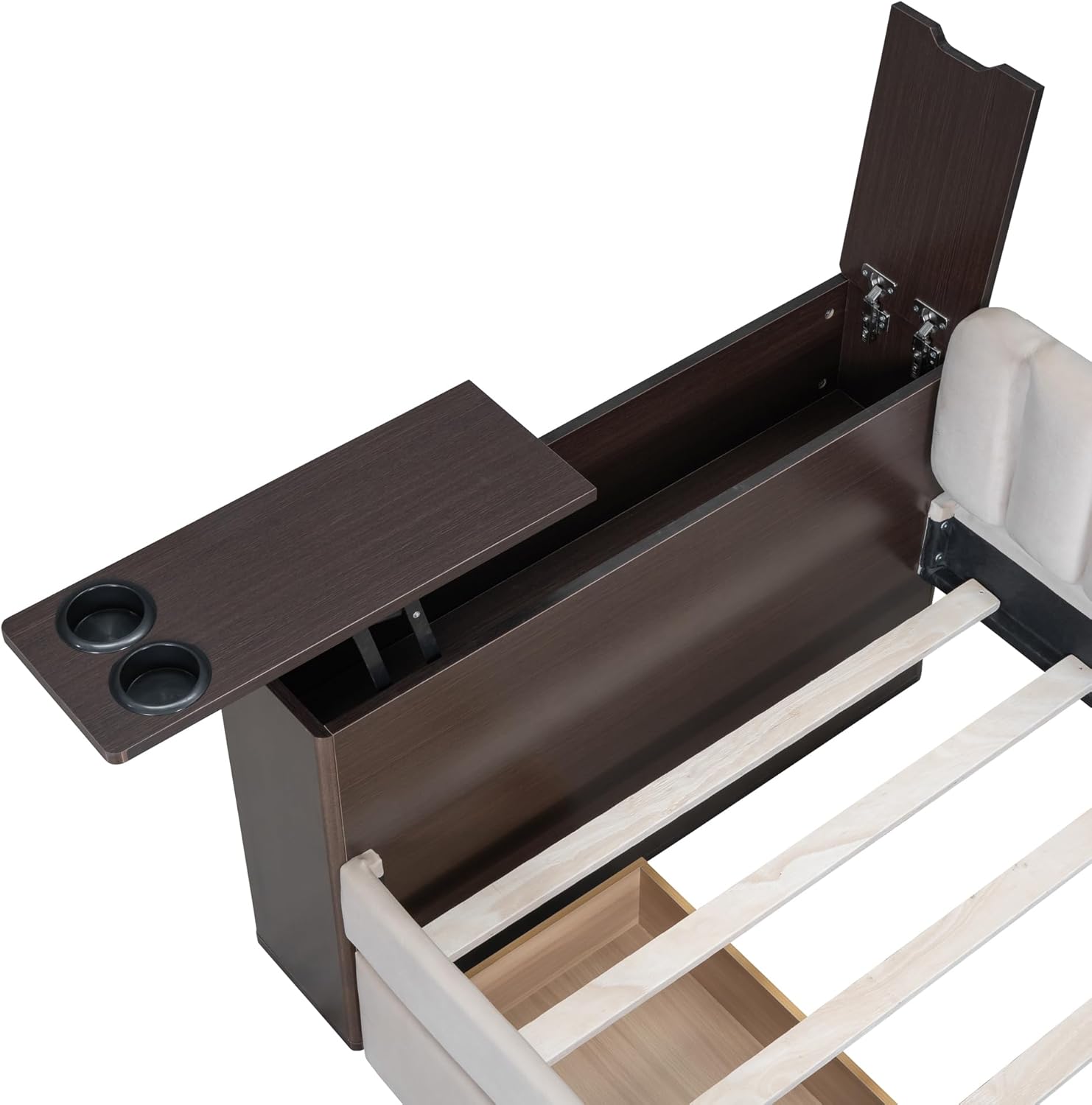 Sofá cama tapizado con reposabrazos de almacenamiento y 2 cajones, sofá cama multifuncional de terciopelo con portavasos y un juego de puertos USB y