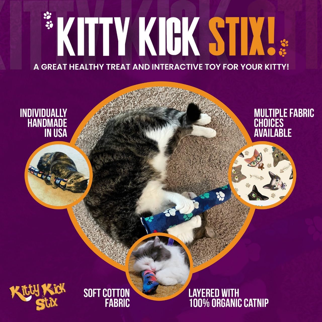 Kitty Kick Stix Juguete original de hierba gatera de 15 pulgadas (juego de 2), hecho a mano en Estados Unidos por amantes de los gatos, juguete