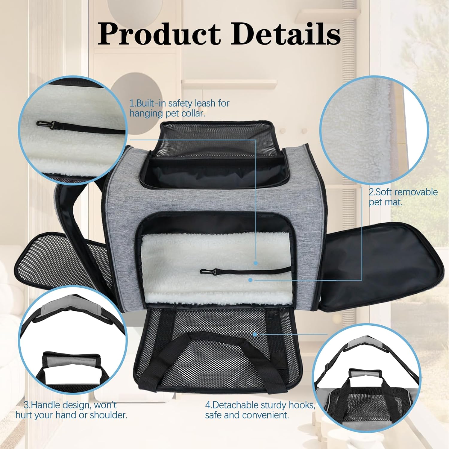 Top tasta Transportador de mascotas para gatos pequeños, medianos y grandes, transportador de lados suaves, portátil, plegable, aprobado por