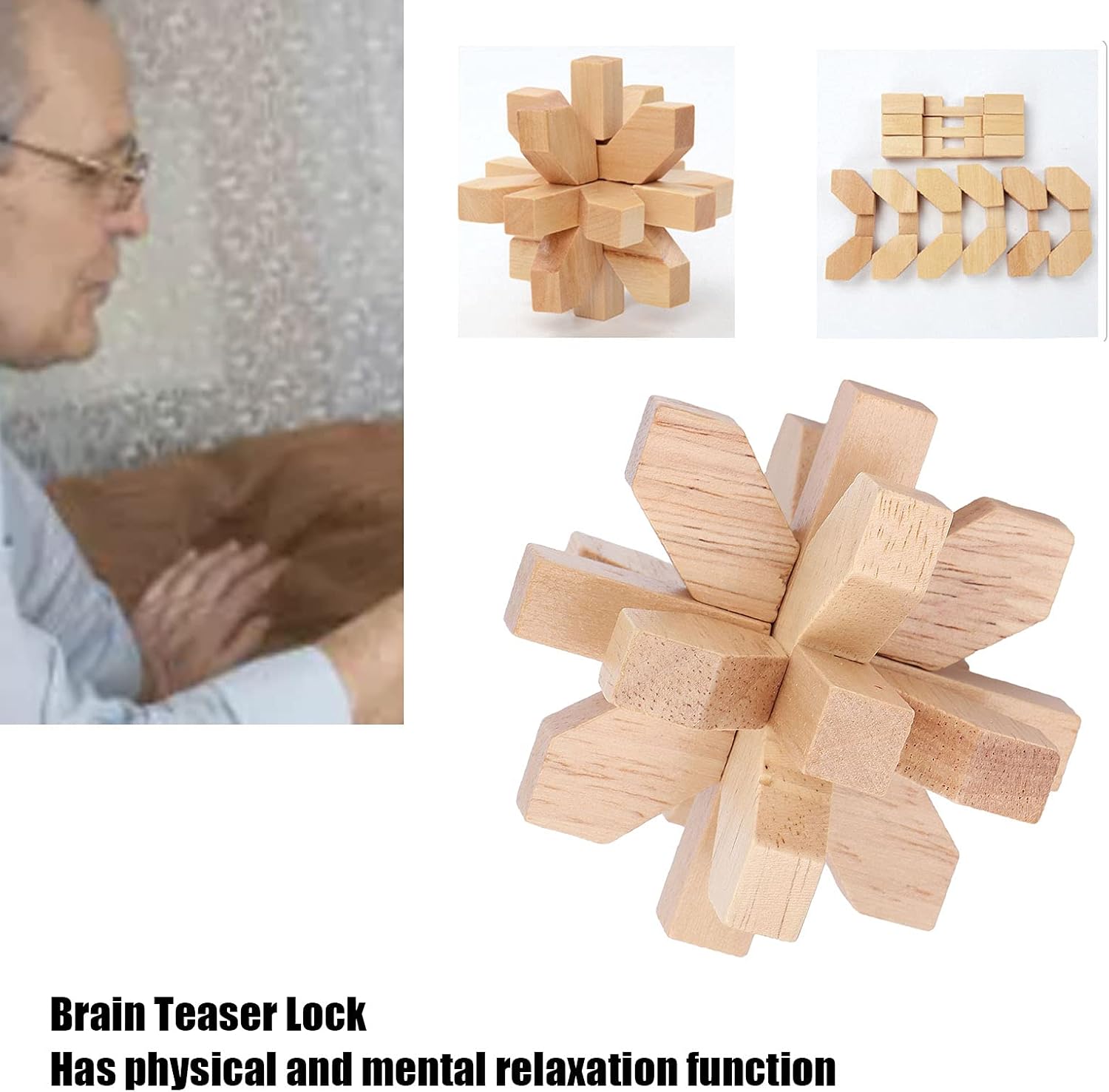 Rompecabezas de madera para el cerebro, rompecabezas de desenmarañamiento de bloqueo, rompecabezas de madera entrelazados, juguete de prueba de