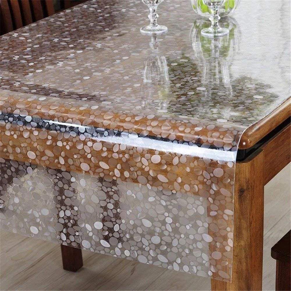 Thick PVC Table Protector,Square Waterproof Table Cover Wipeable Clear Plastic Table Cloth Coffee End Dining Table Pad Desk Mat-Cobblestone