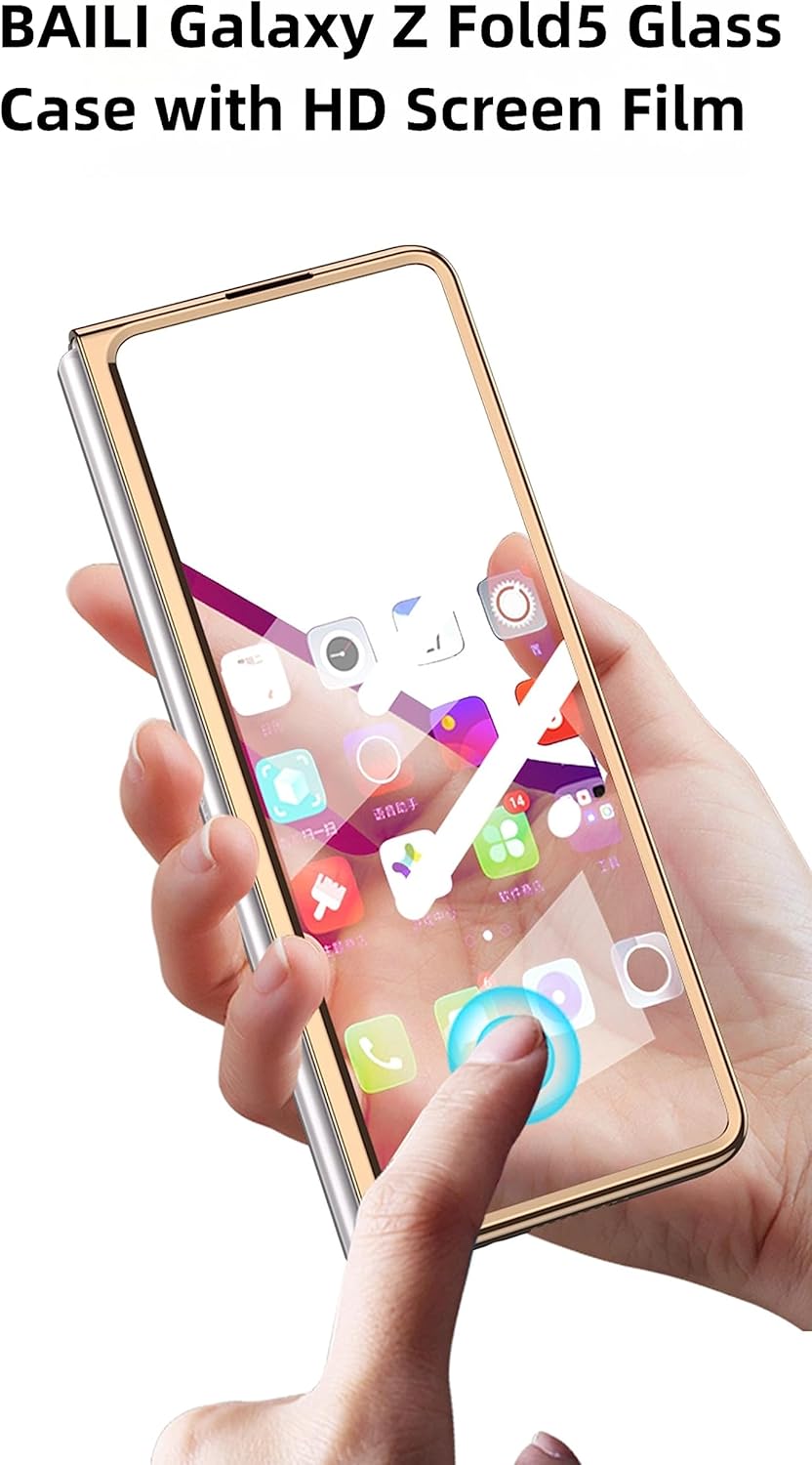 BAILI Funda para Galaxy Z Fold5, funda de vidrio Z Fold 5, funda protectora de vidrio templado ultrafina 9H Fold5, cubierta trasera de pintura de