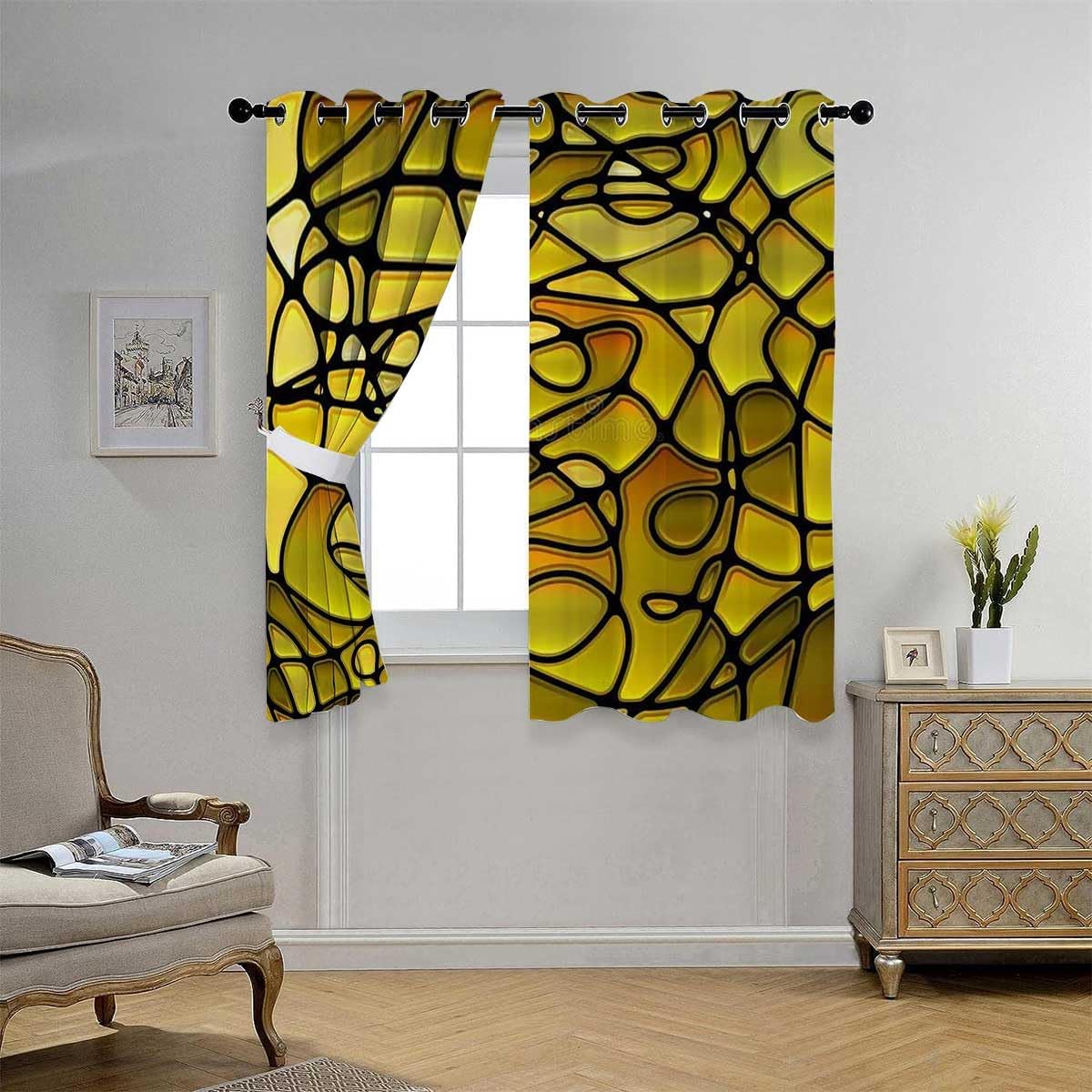 YANFENQI Cortinas para Habitacion Brown Mosaic Decor Art Soundproofing Blanket Garage Curtain 63Inch Width by 63Inch Length,2 Panels