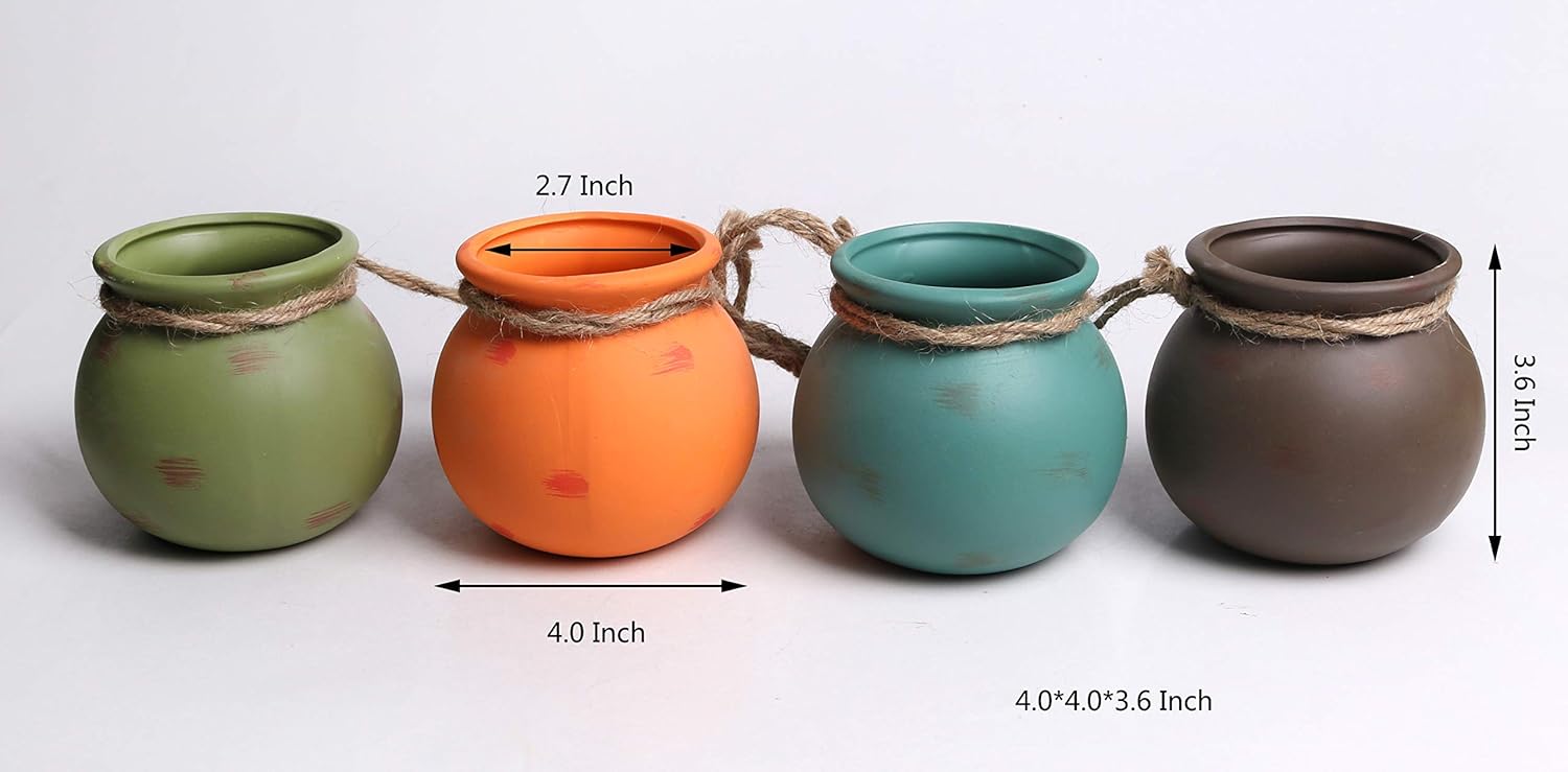 4 macetas colgantes para suculentas de 4.0 pulgadas, maceta de cerámica colgante para pared o techo, maceta colgante de cerámica para colgar en la