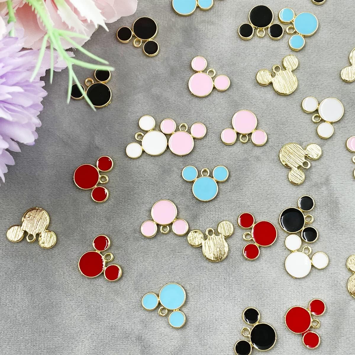 LOPURO Dijes de cabeza de ratón, 30 piezas de dijes coloridos de ratón, llavero, cuentas de ratón para bricolaje, collares, pulseras, aretes,