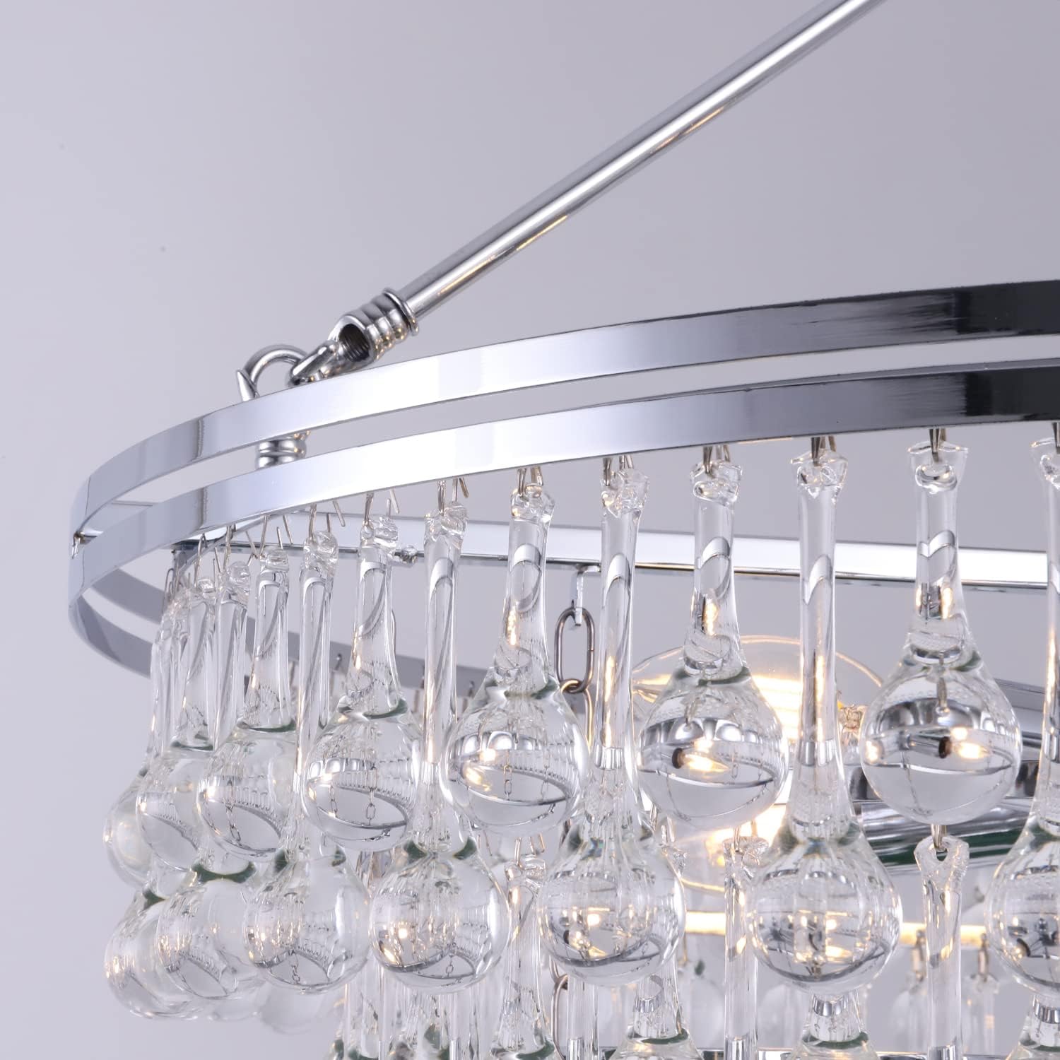 TOCHIC Candelabro de cristal cromado de 24 pulgadas, lámparas modernas para colgar en el techo, iluminación colgante de cristal para comedor, isla