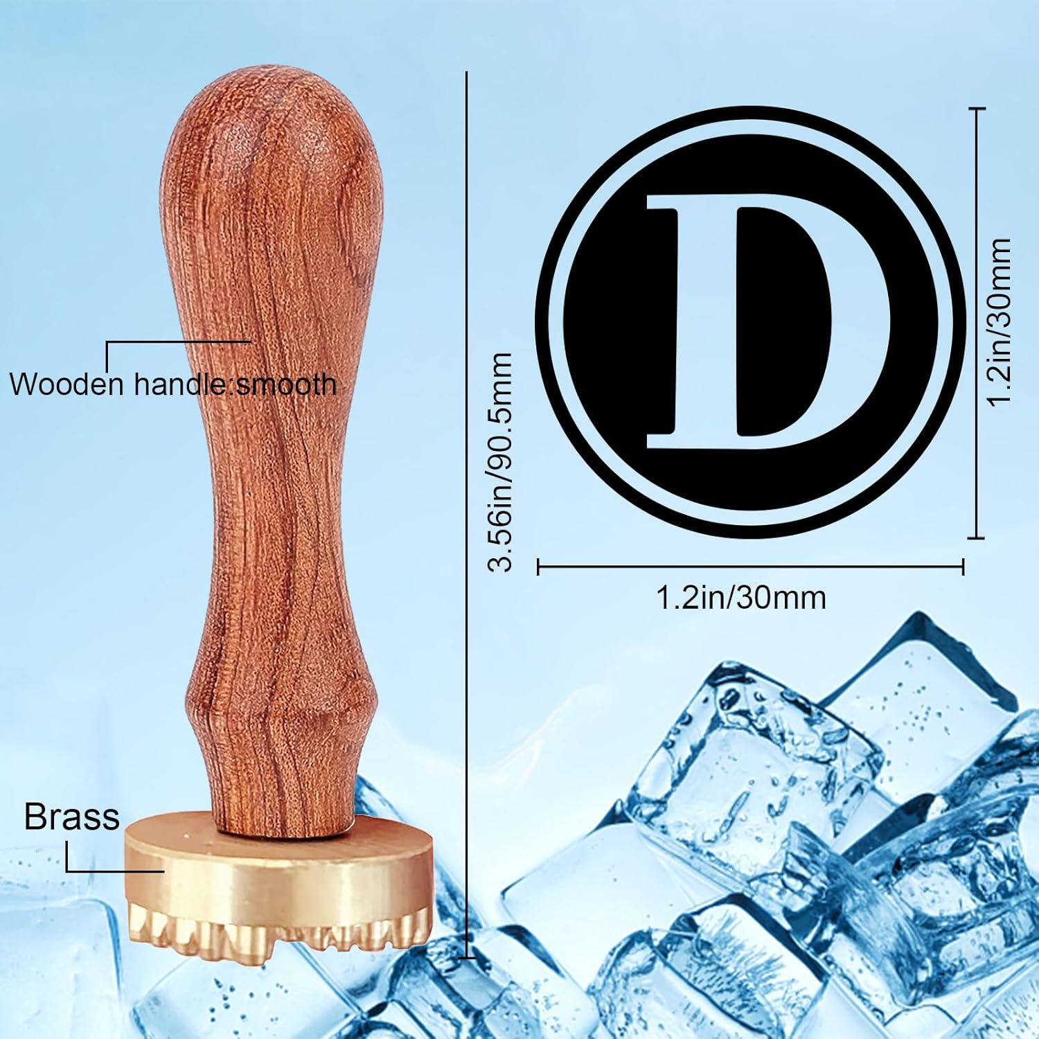 CRASPIRE Letra D – Sello de hielo con iniciales de 1.2 pulgadas con cabeza de latón extraíble, mango de madera, sello de marca de hielo para cóctel,