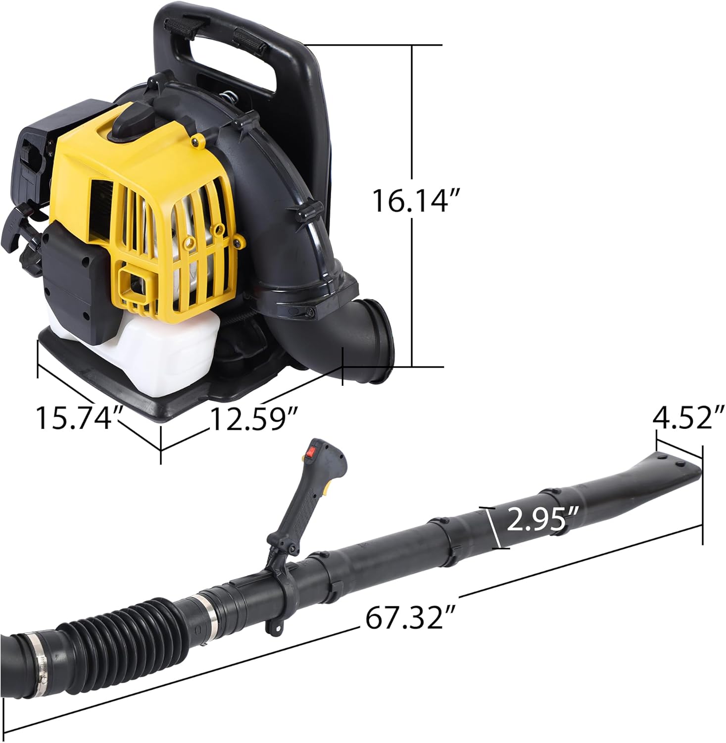 Mochila de 2 ciclos de 52 CC a gas soplador de hojas soplador de césped motor para césped, jardín, patio, hojas, desechos, polvo, arena, grava,