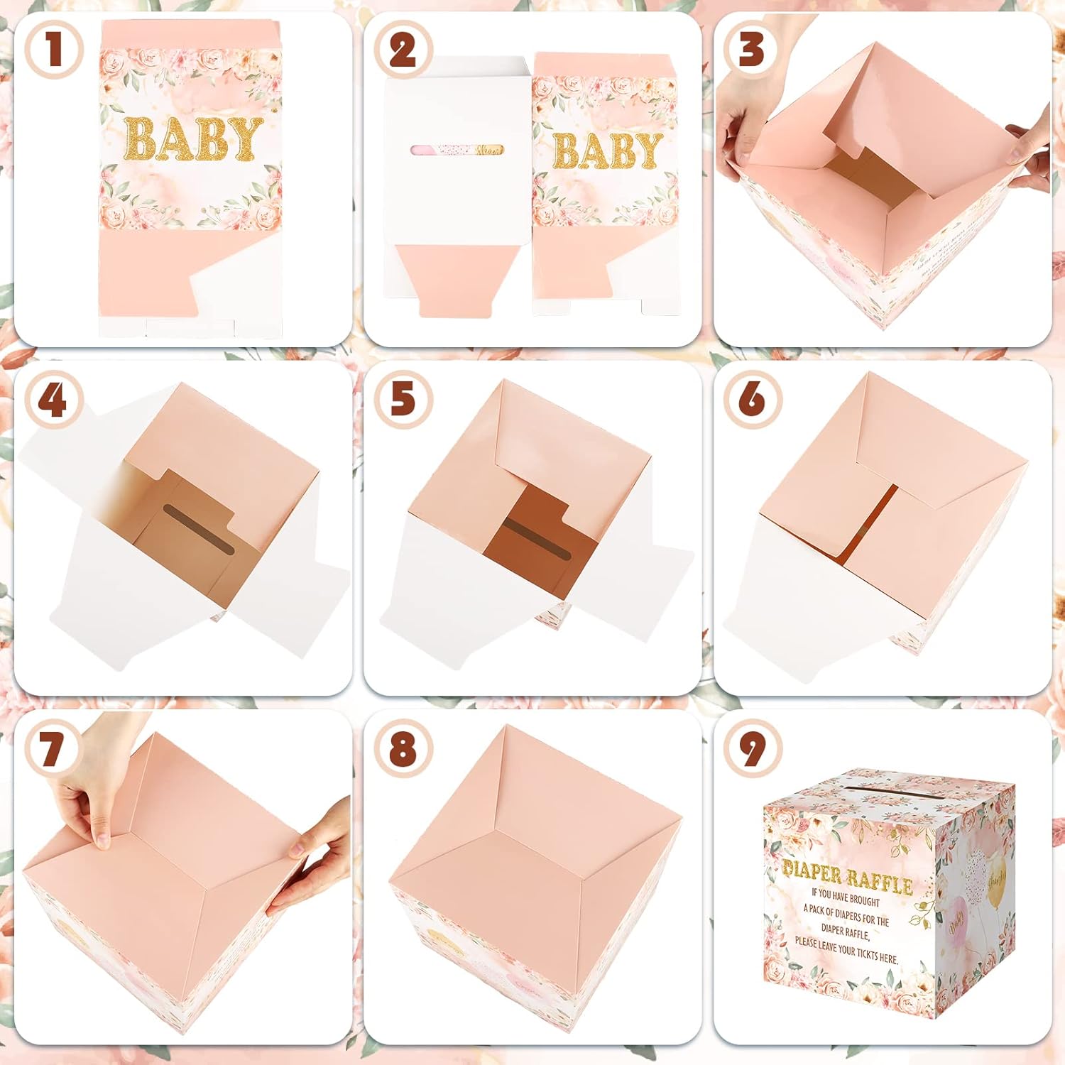 Teling 51 boletos para rifas de pañales con caja de tarjetas, decoración de baby shower, caja de soporte para baby shower, para fiesta de rifas de