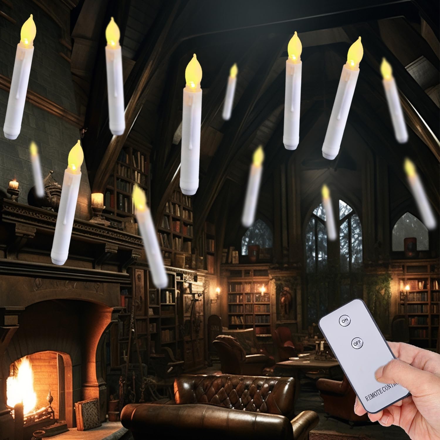 Raycare LED Flameless Taper Candles Battery Operated with Remote, Flameless Taper Window Candles Flickering Warm White Light, Set of 12 Fake Candles