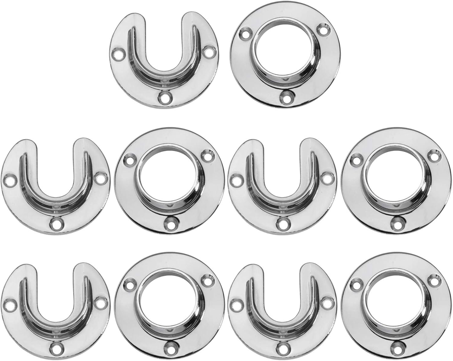 Wideskall Soporte de extremo de barra de acero inoxidable resistente con tornillos (cromo plateado, 5 juegos)