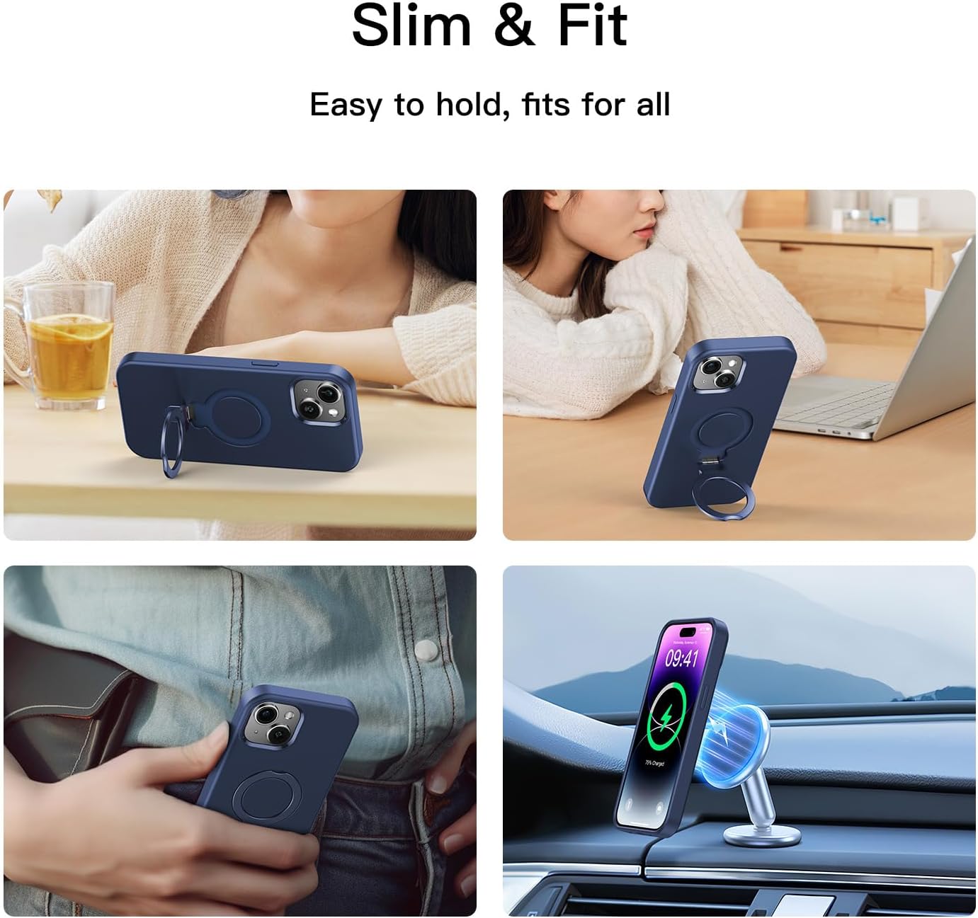 Funda para iPhone 15 Plus, compatible con MagSafe Fusion+ silicona a prueba de golpes, sedosa, delgada, protección contra caídas, con soporte
