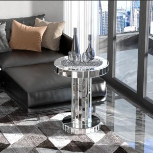 ENENE Mesa auxiliar de espejo con diamantes triturados para sala de estar, mesa auxiliar para espacios pequeños para dormitorio, oficina, pasillo, ENENE Mesa auxiliar de espejo con diamantes triturados para sala de estar, mesa auxiliar para espacios pequeños para dormitorio, oficina, pasillo,