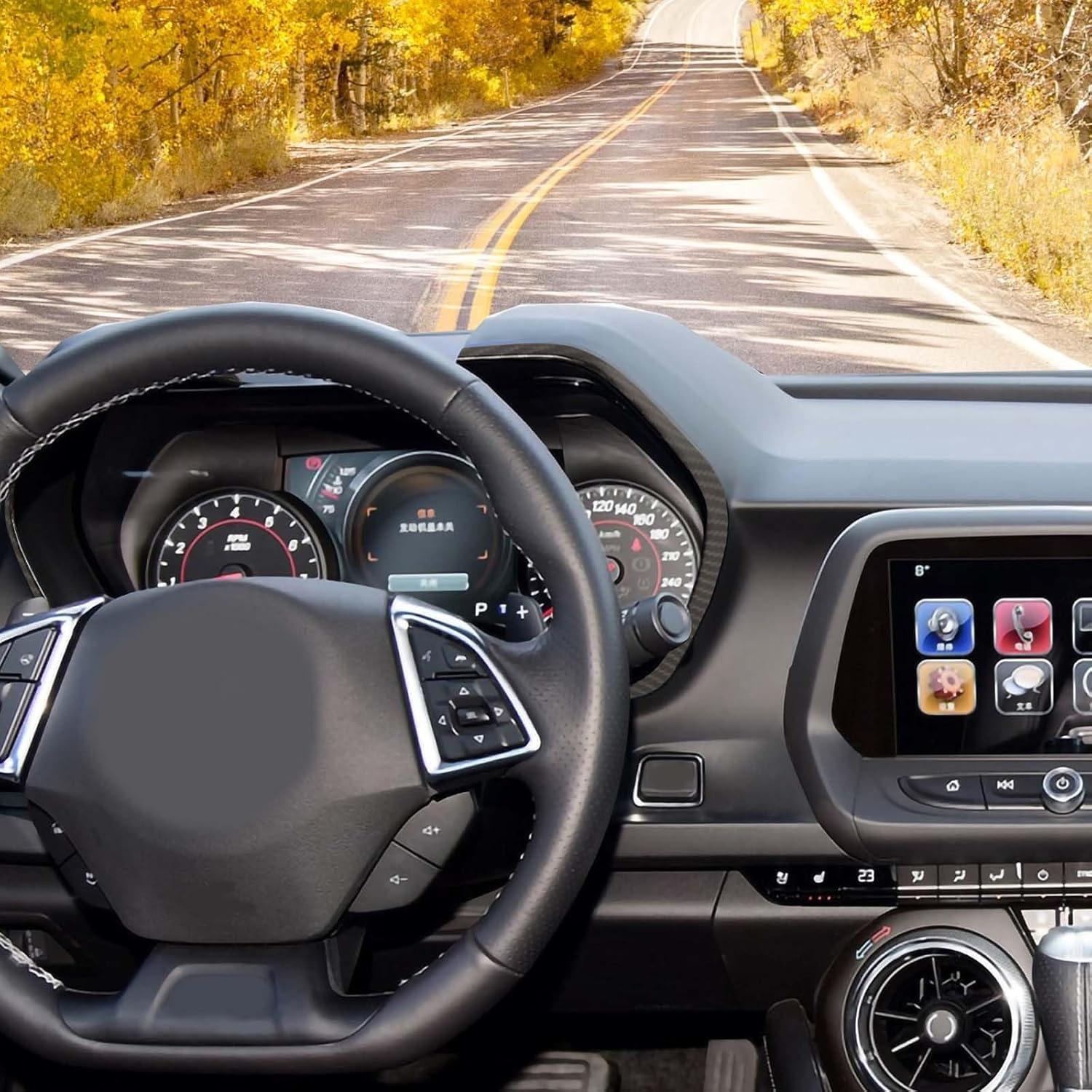 RT-TCZ Cubierta de fibra de carbono para salpicadero, marco de velocímetro, decoración interior accesorios para Chevrolet Chevy Camaro 2016-2023