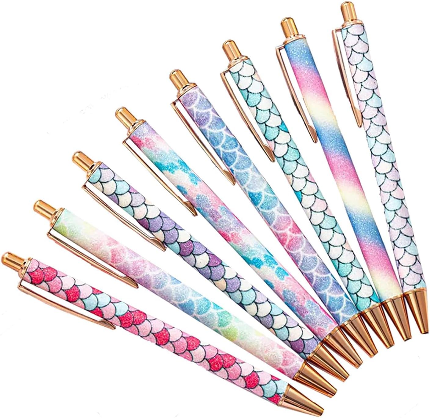 YOUMI 8 Pcs Retractable Ballpoint PenPretty Bling Metal Writing PensBlack Ink Medium Point 1.0 mm Gift Pens, Cute Journaling Pens Office Supplies