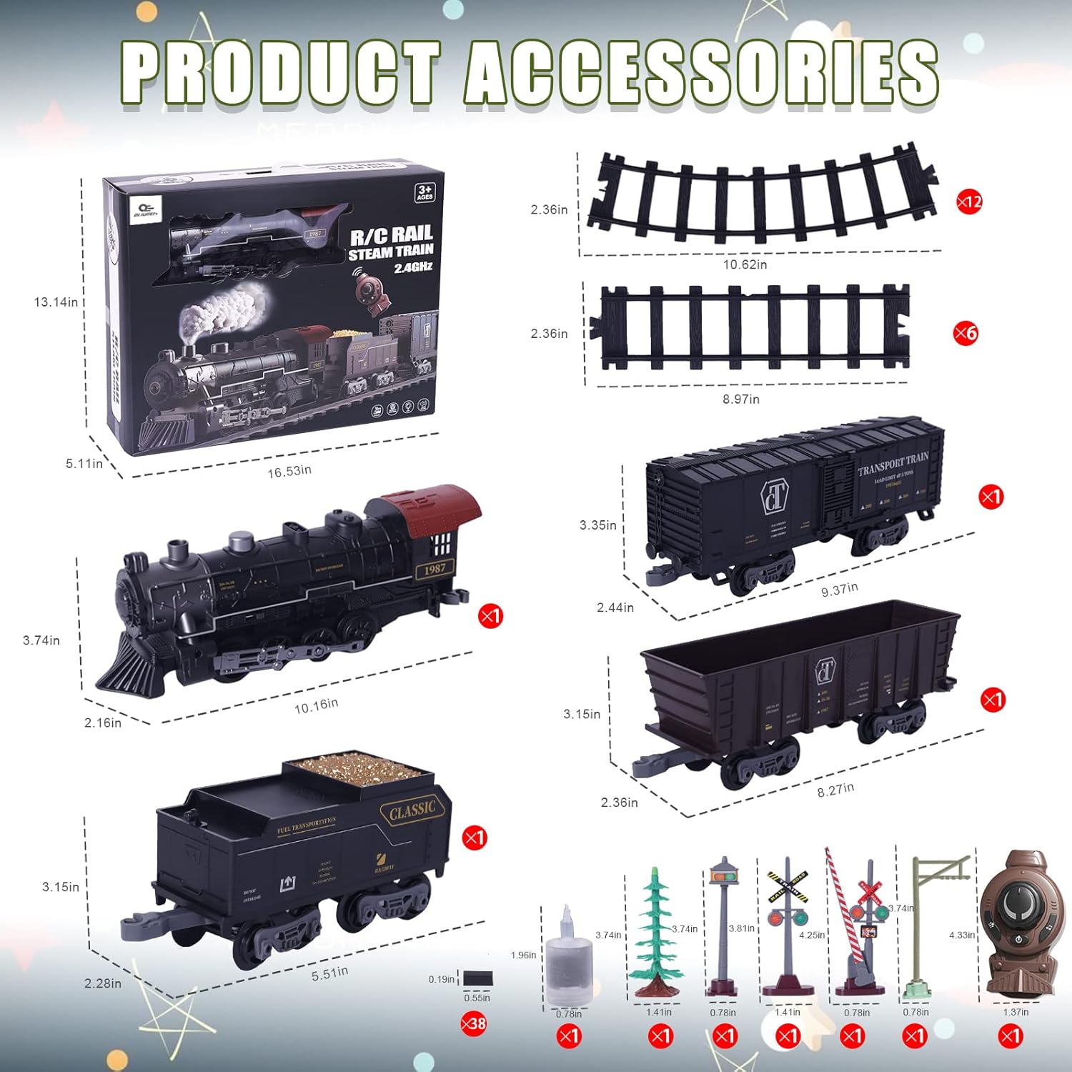 Juego de tren de juguetes eléctricos para niño, modelo de pista de tren a control remoto, juguete con locomotora, luz, sonido. Tren para árboles de