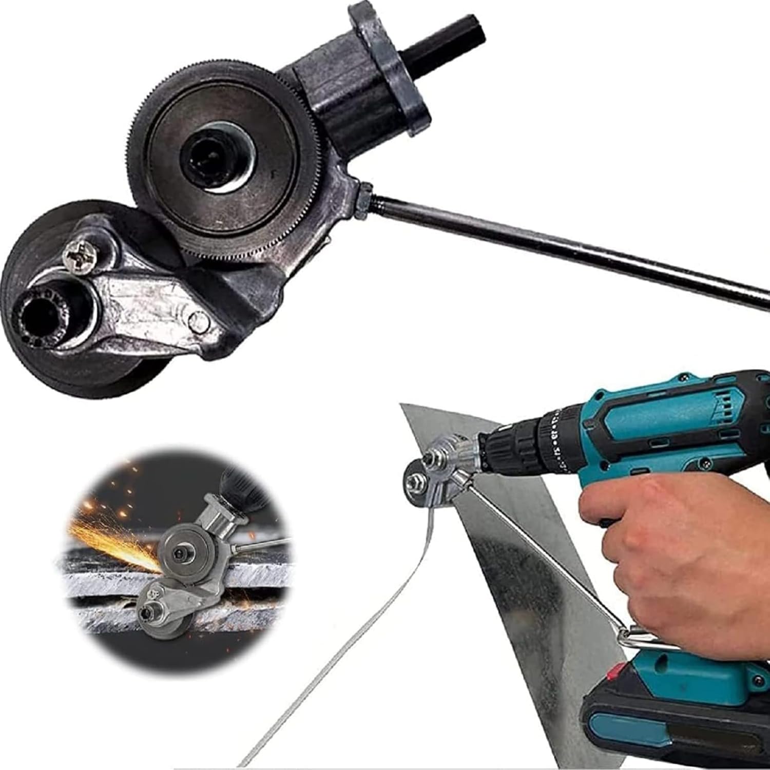 Versátil tijeras de taladro eléctrico – Accesorio de taladro de metal seguro y duradero – Incluye adaptador para fácil uso – Ideal para cortar