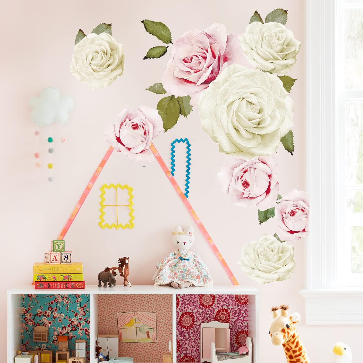 Calcomanías de pared de rosas de acuarela (acuarela rosa y blanca)