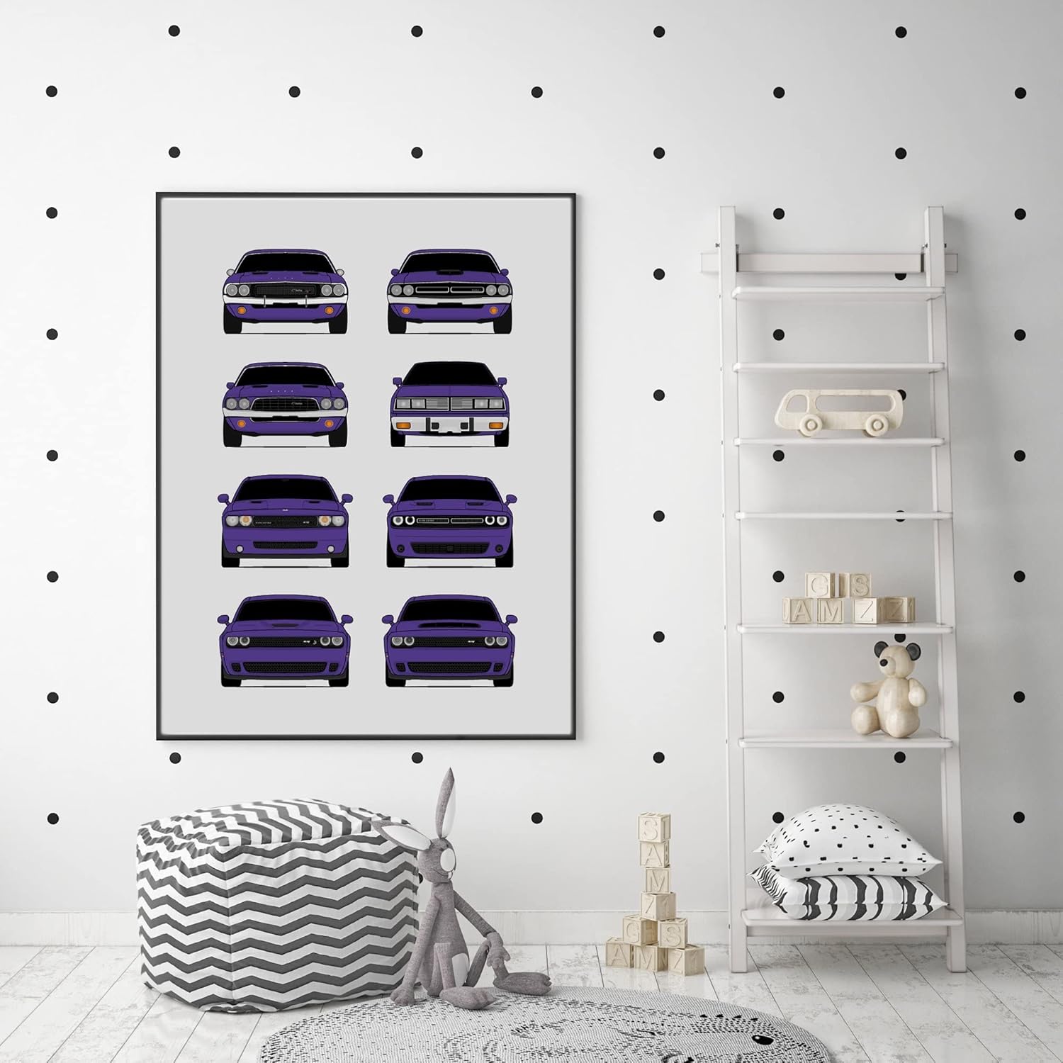 Dodge Challenger Generations Inspired Car Poster – Handmade Print of Challenger SRT – Purple, 11×14″ Satin Print (Unframed) – Perfect Gift for Car