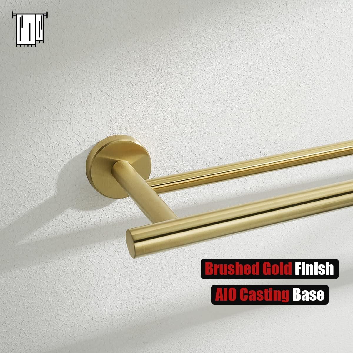 JQK Toallero de baño doble, oro cepillado de 27 pulgadas, acero inoxidable 304 de grosor de 0.031 in para baño, toallero de pared para montaje en