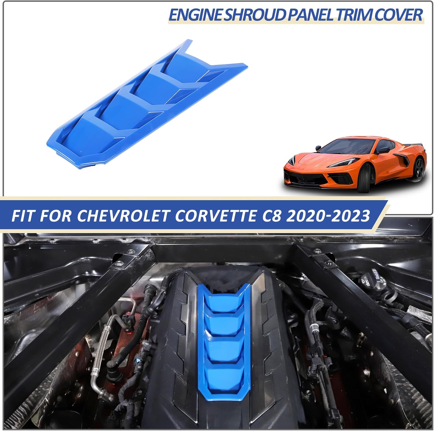 Cubierta de cubierta de motor compatible con Chevrolet Corvette C8 2020-2023, cubierta de panel de bahía de motor de plástico ABS (azul)
