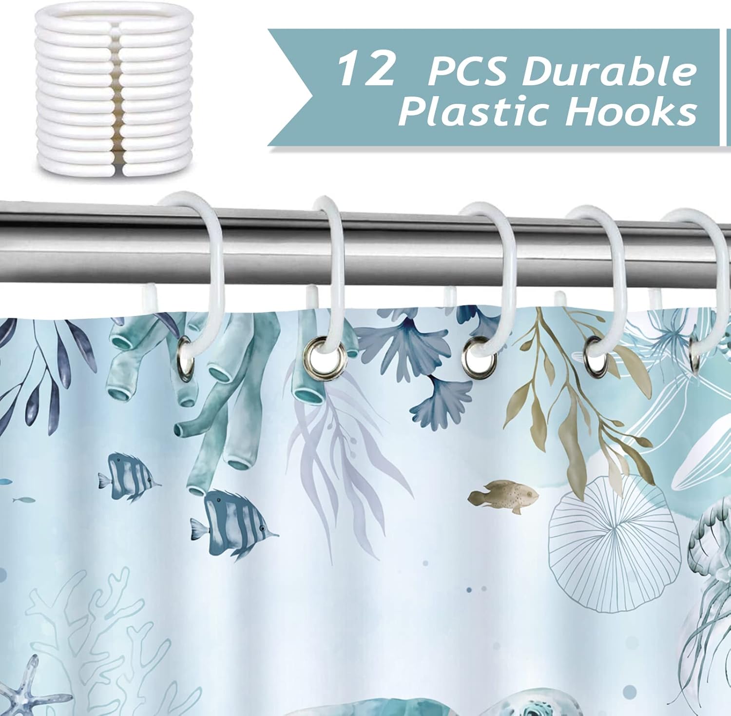 Bonhause Cortina de ducha con diseño de tortuga marina para baño, cortina de baño decorativa costera, 72 x 84 pulgadas, tela de poliéster,