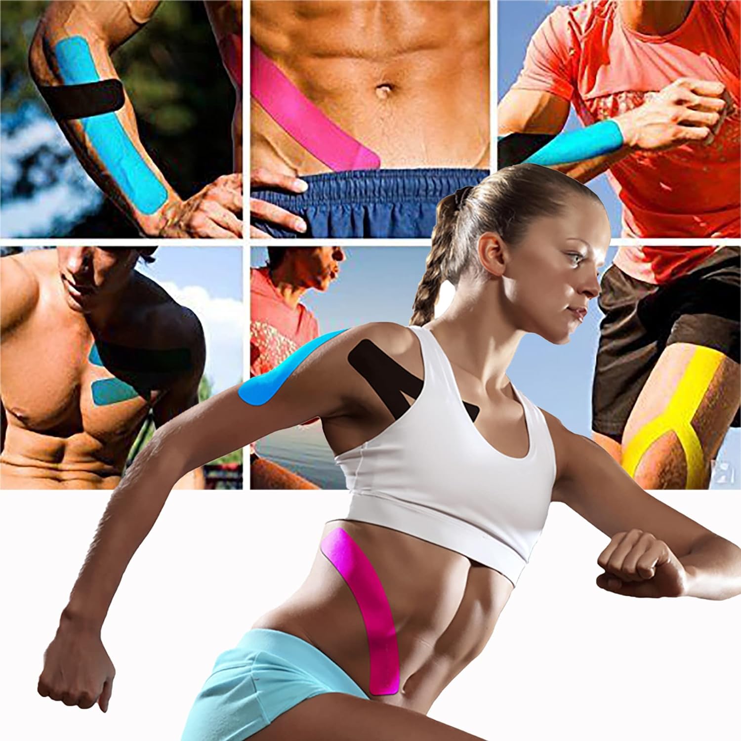 Kinesiology – Cinta deportiva deportiva profesional (3 rollos, 60 tiras precortadas), cinta transpirable sin látex para tobillo, muñecas, rodillas,