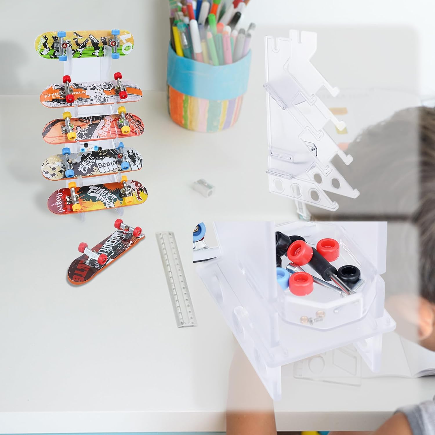 Gr8ware Rampa de patineta, juego de rampa de patineta 6 en 1, mini skatepark para patineta de dedos, patinaje de figuras, patinaje de patinaje para