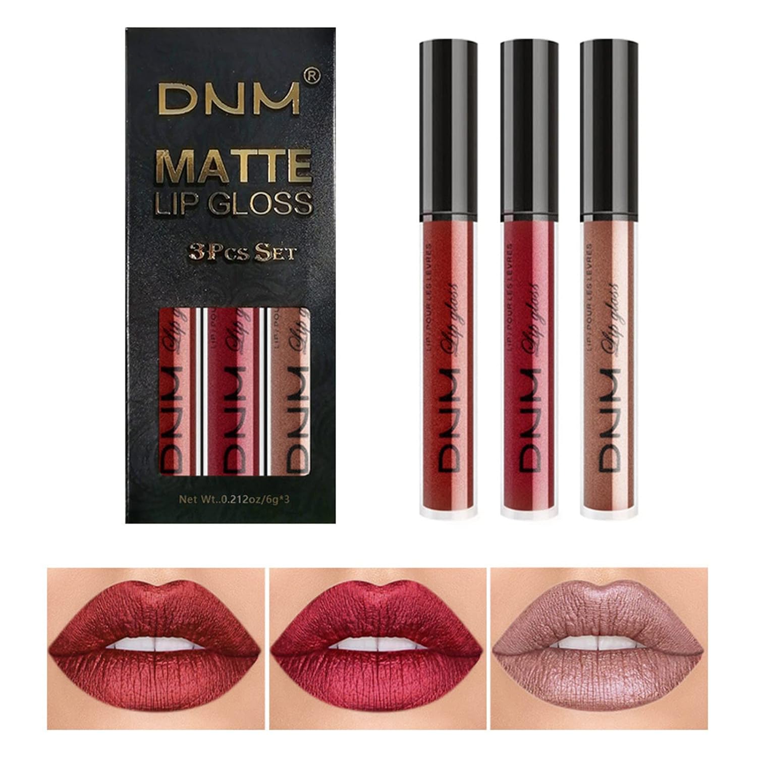 COOSA Kit de 3 vasos antiadherentes de lápiz labial líquido mate las 24 horas, impermeable, mate, de larga duración, para mujeres, juego de