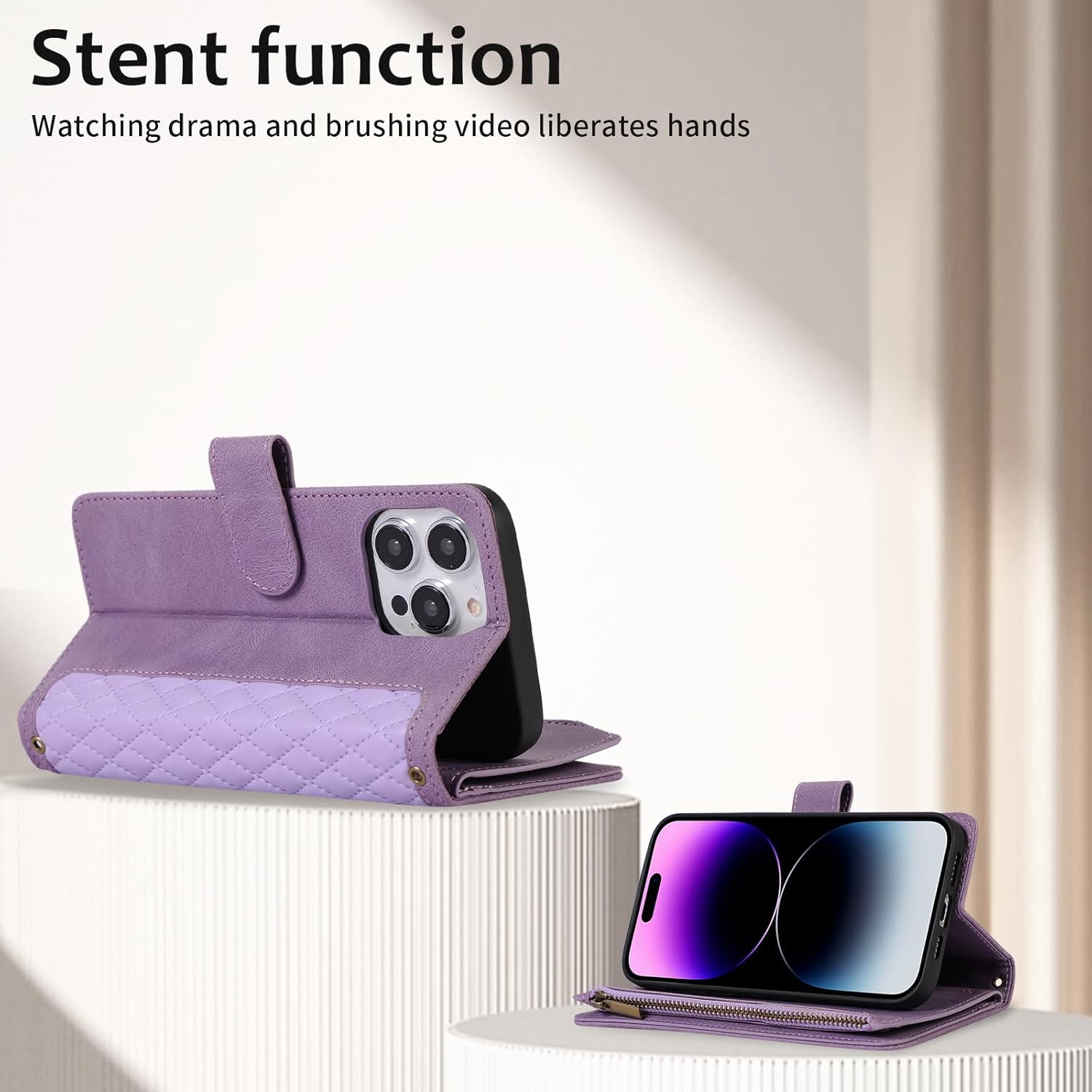 Asuwish Funda compatible con iPhone 15 Pro de 6.1 pulgadas, protector de pantalla, correa de muñeca cruzada, tarjetero con cremallera, funda para