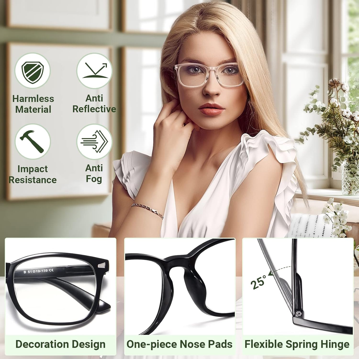 CCVOO Lentes de lectura con bloqueo de luz azul, antidolor de cabeza, deslumbramiento, fatiga ocular, lentes para computadora para mujereshombres