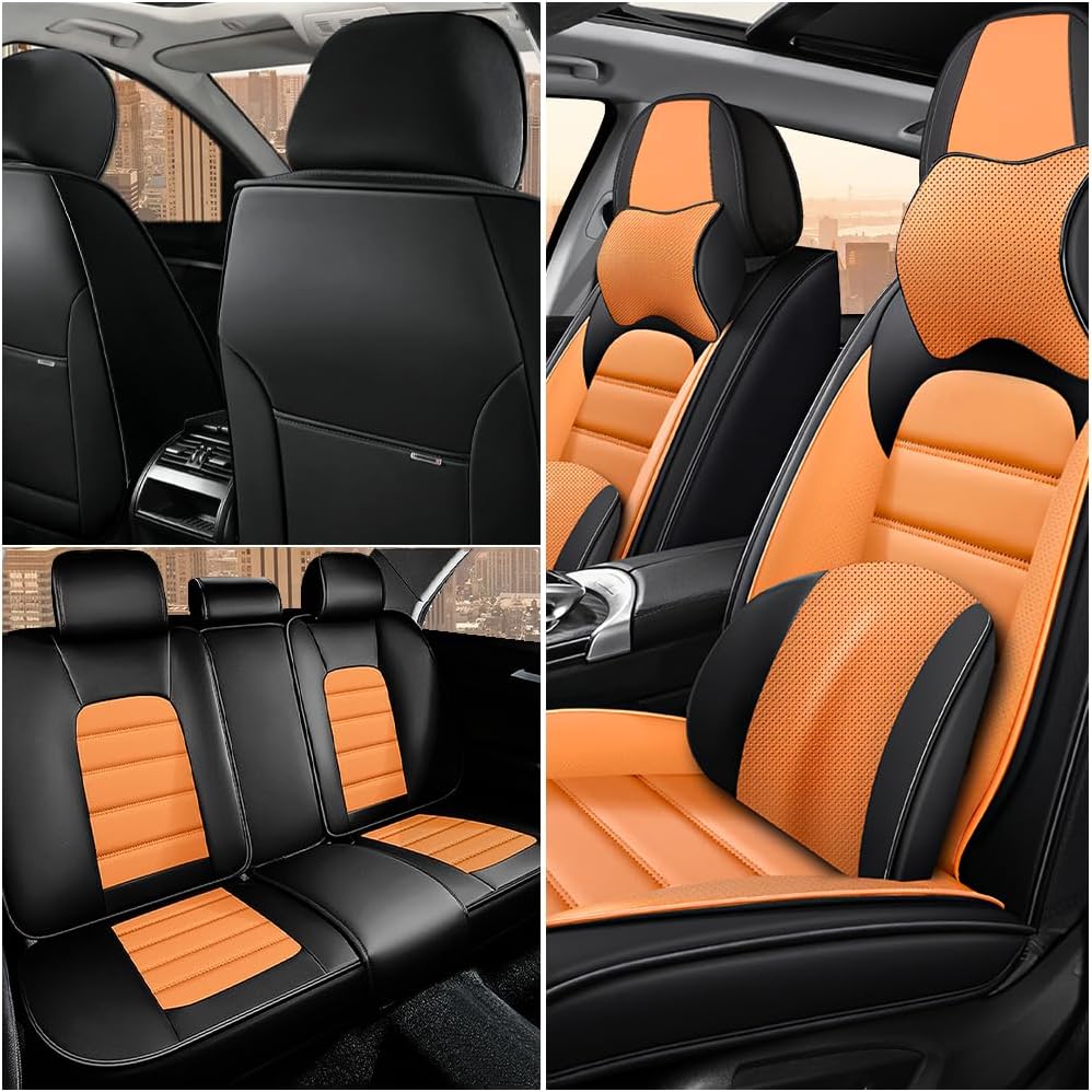 Iceleather Fundas de asiento de coche de lujo para Volkswagen R32 2008, impermeable, suave, transpirable, de piel sintética con bolsillos de