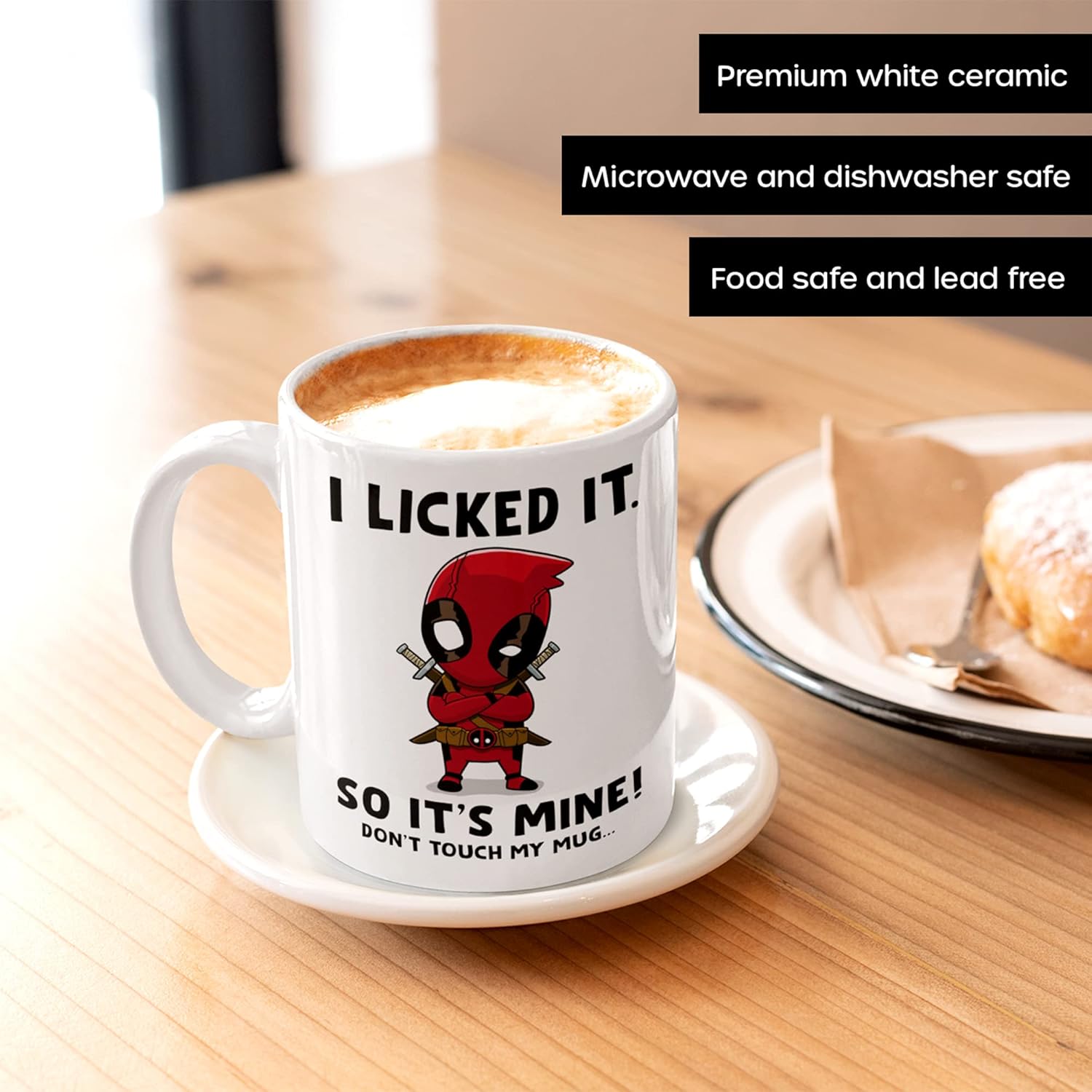 Switzer Kreations Deadpool – Taza de café con texto en inglés “I Licked It So Its Mine” con texto en inglés “I Licked It So Its Mine”, regalo