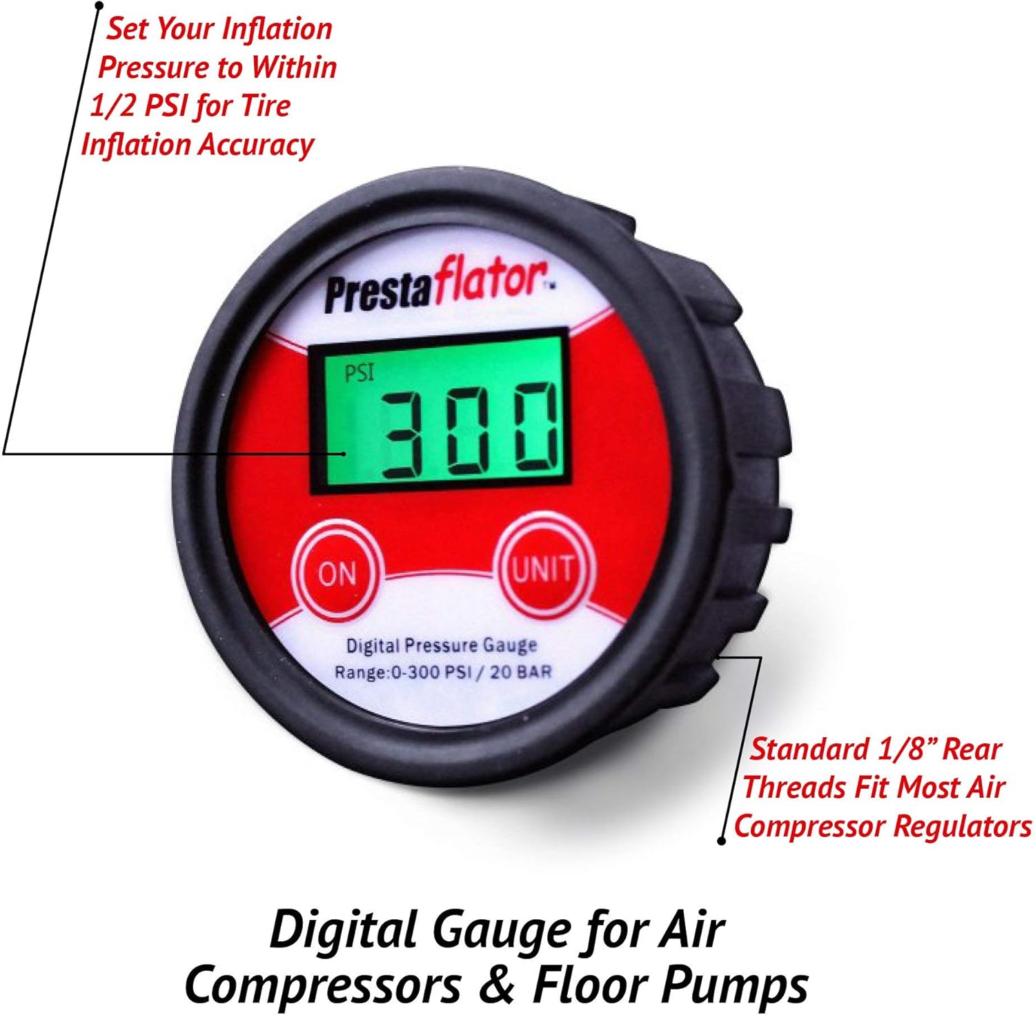Prestaflator 255psi Digital Gauge Bottom Mount (for Digital Prestaflators & Regulators)