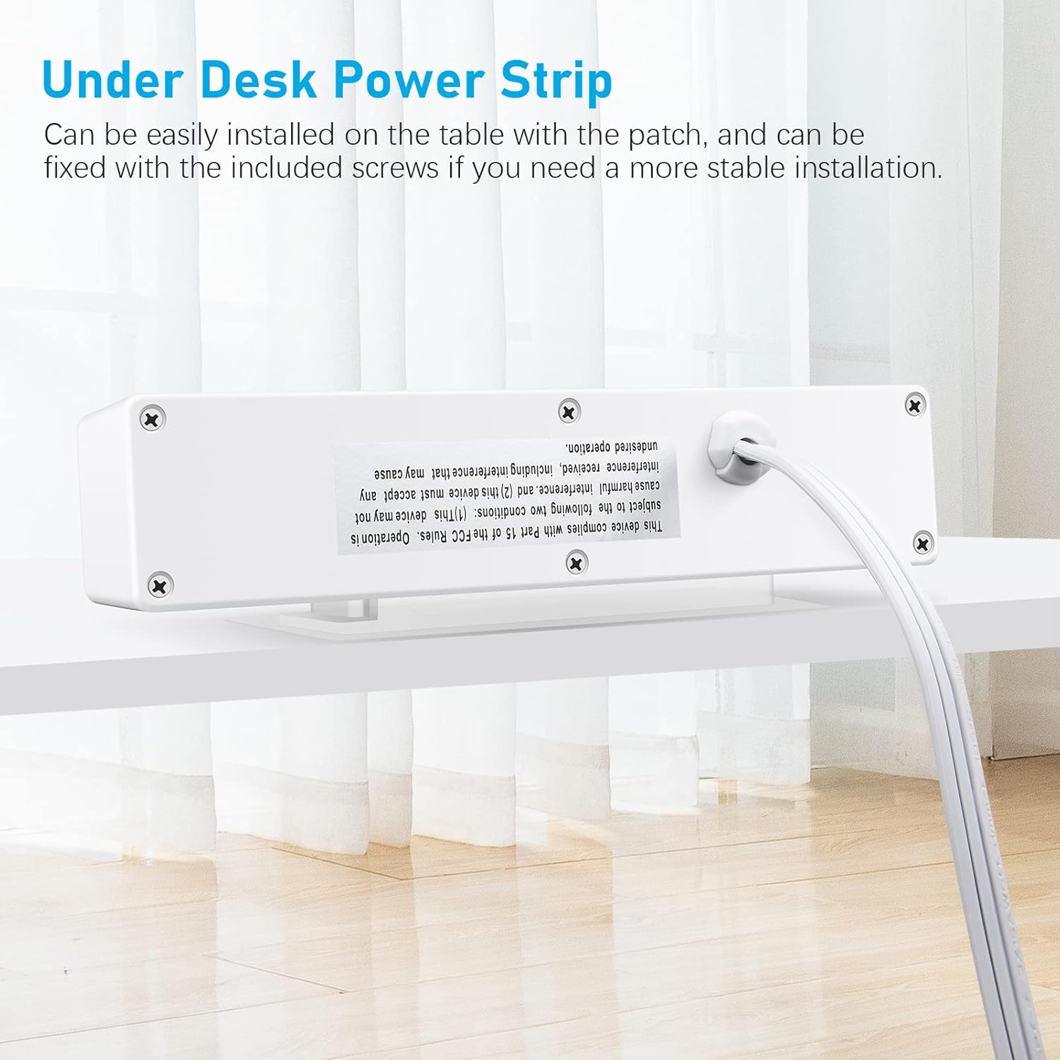 Tira de alimentación blanca tipo C para debajo del escritorio, tira de alimentación adhesiva de montaje en pared con puertos USB C, toma de enchufe