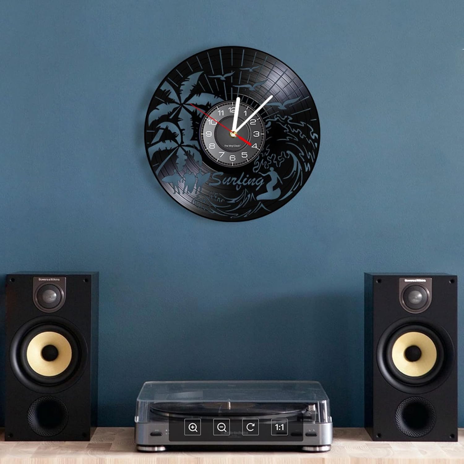 Reloj de pared decorativo de 12 pulgadas, reloj de pared para surf, playa, surf, gran onda, decoración de pared, disco de vinilo, reloj de pared,