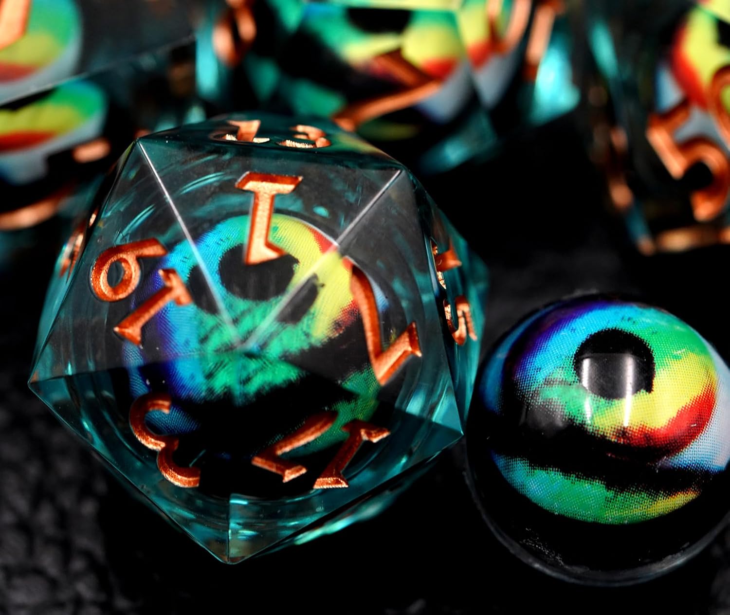 Juego de dados DND, juego de dados de globo ocular de dragón con caja, juego de dados poliédricos de borde afilado para juegos de rol de Dungeons