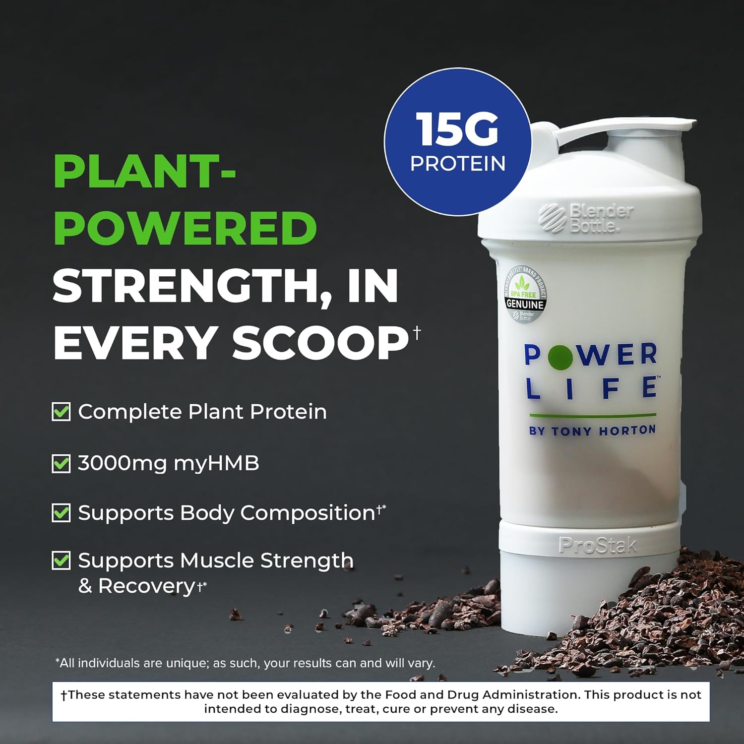POWERLIFE Tony Horton – Proteína vegetal en polvo de alto impacto con 3000 mg de HMB, a base de plantas, sin azúcar añadido, vegano, apto para dieta