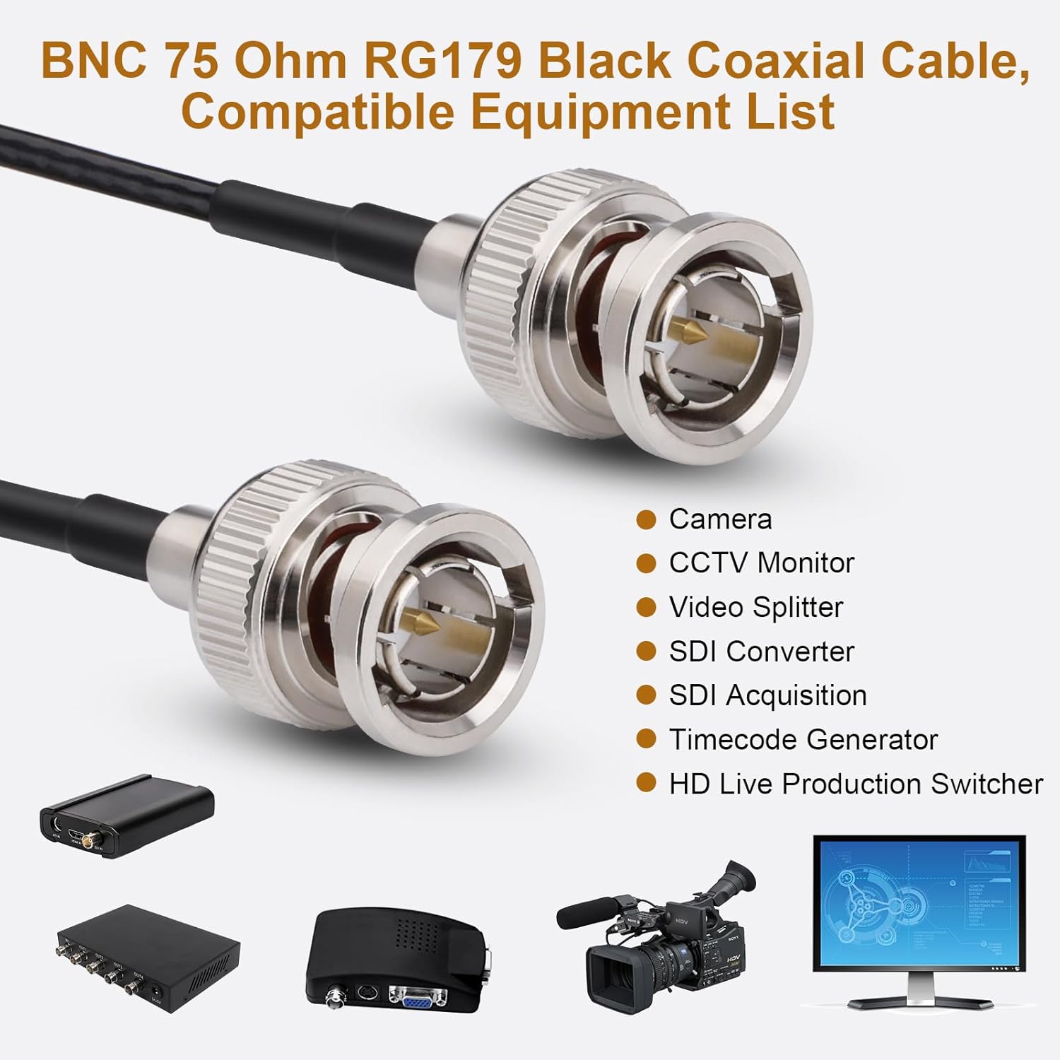CAPChang Cable 3G HD SDI HD-SDI BNC 2 Pack 3FT1M Cable coaxial negro RG179 para cámara 4K 1080P 3G HD SDI Monitor Grabadora de video SDI a HDMI