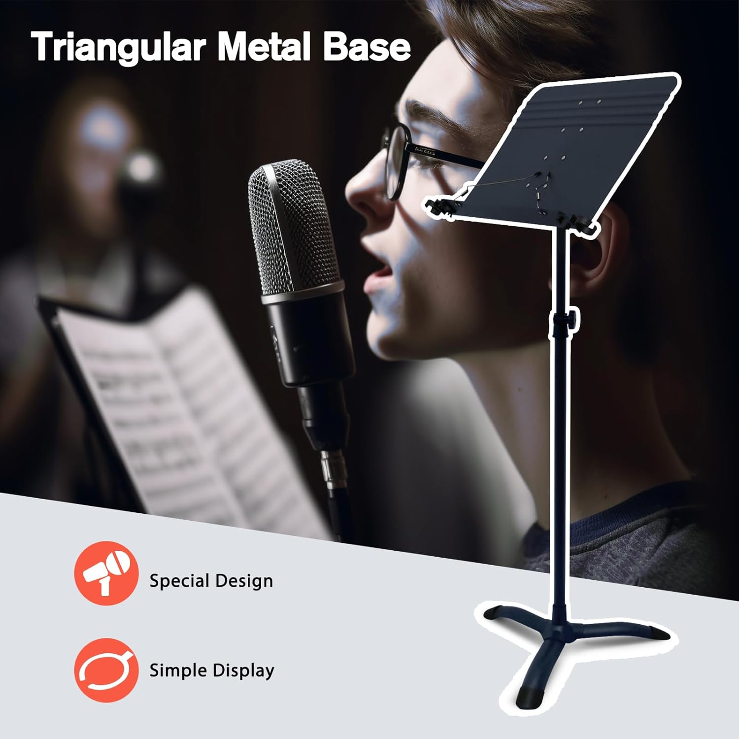 RANMING Soporte de música, soporte plegable de doble uso para partituras y soporte para libro de escritorio, soporte profesional portátil para