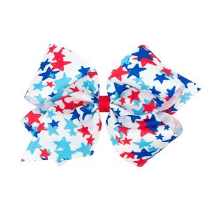 Wee Ones Lazo de pelo de grogrén con estampado patriótico para niñas del 4 de julio en una pinza de pelo antideslizante WeeStay, King, estrella Wee Ones Lazo de pelo de grogrén con estampado patriótico para niñas del 4 de julio en una pinza de pelo antideslizante WeeStay, King, estrella
