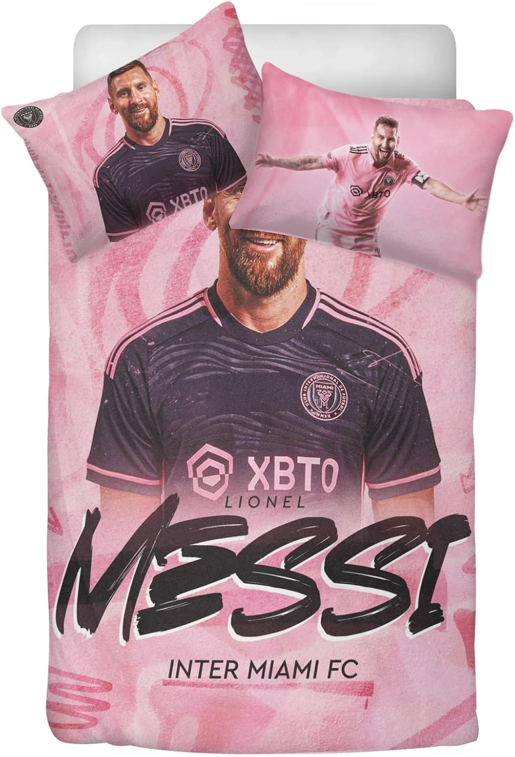 Aimery Miami – Juego de ropa de cama de fútbol, juego de funda de edredón de fútbol rosa, juego de ropa de cama de fútbol de microfibra suave, 3