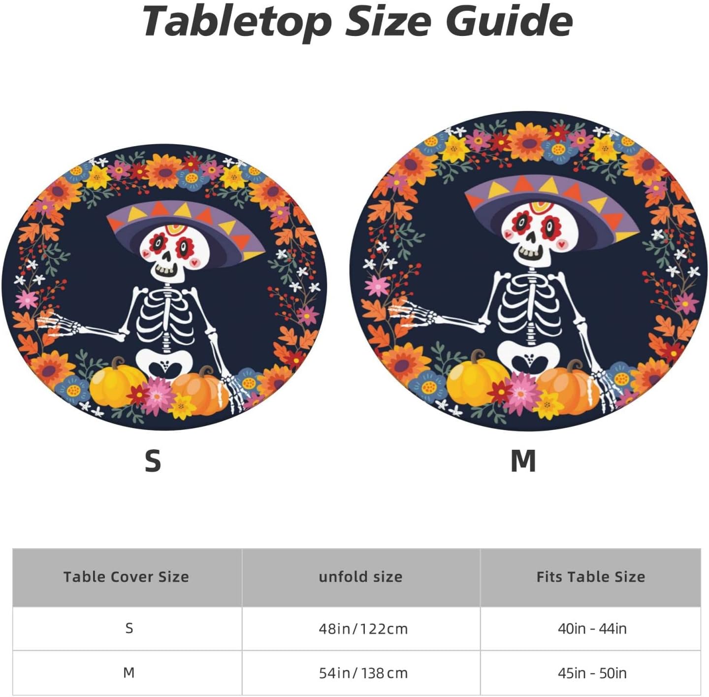 Day of The Dead – Mantel redondo ajustable con diseño de calavera mexicana, impermeable, con borde elástico, para interiores y exteriores, se adapta